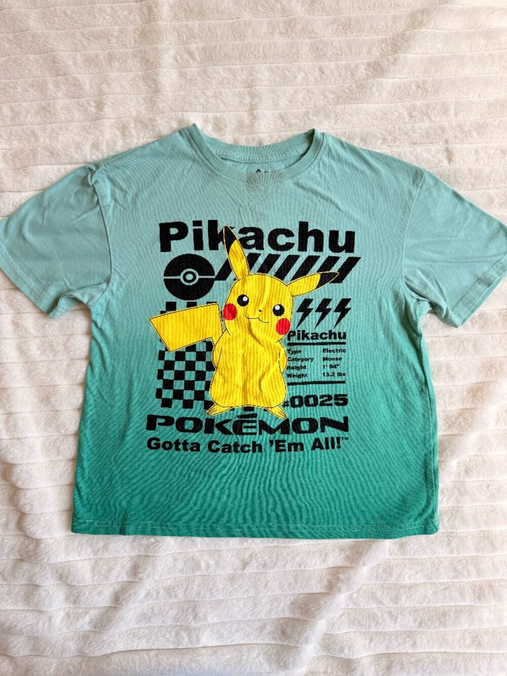 Pokémon Pikachu Graphic T-Shirt Mint Green Ombre Gradient Size Small